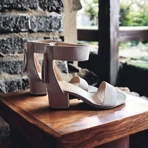Faux Suede Cushion Foam Block Heel Sandals 7
